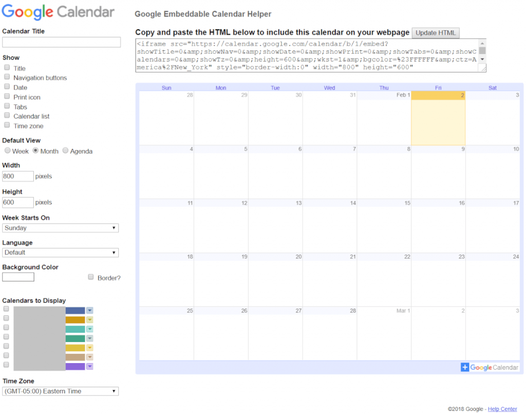 Embed calendar