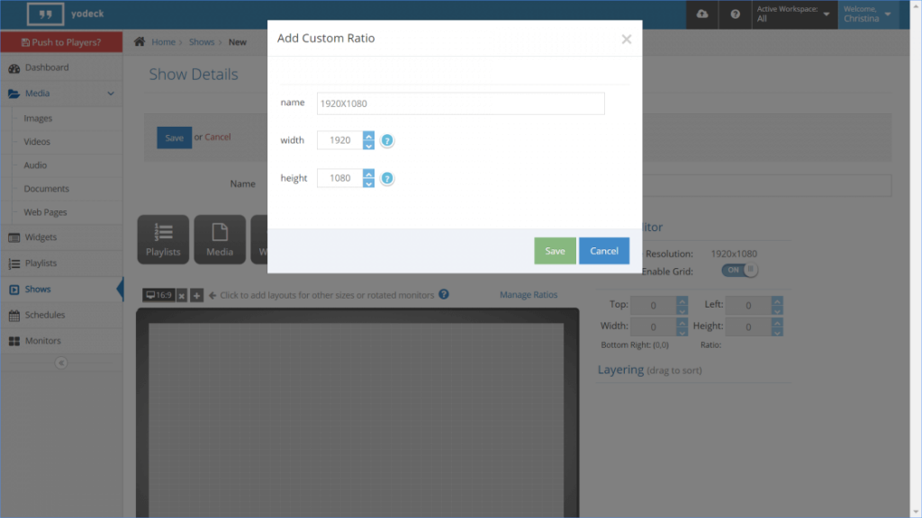 Customizable layout resolutions and ratios