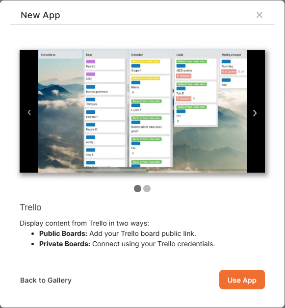 Trello new app pop-up page.