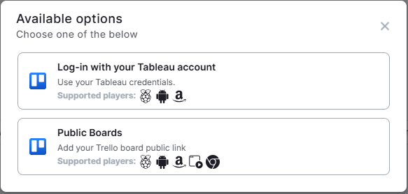 Available options, including public boards or logging in, for utilizing the Trello app.