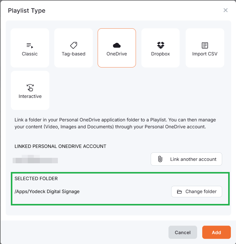 Linked OneDrive Playlist Yodeck