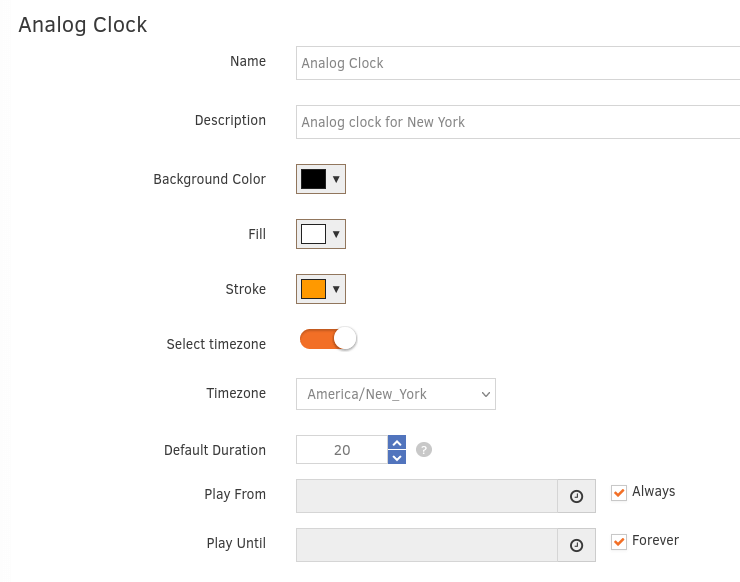 Analog Clock Example Configuration