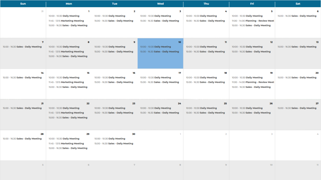 Monthly Calendar widget example
