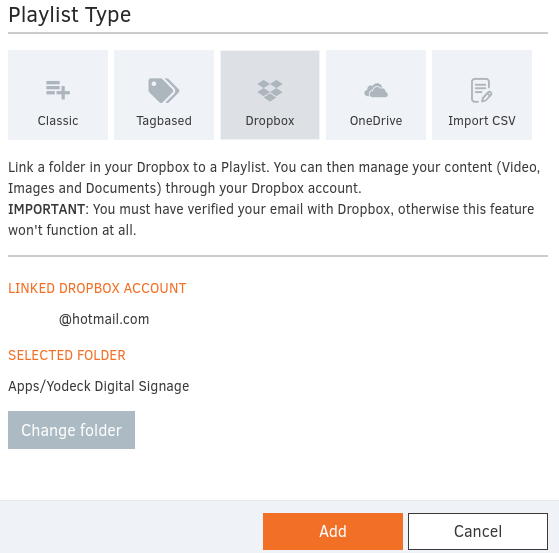 Linked Dropbox Playlist Yodeck