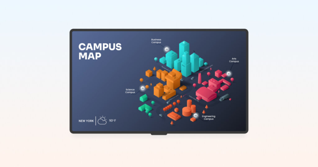 TV Screen displaying campus wayfinding details