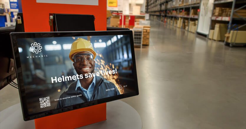safety alert on a digital signage screen