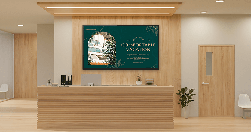 Comfortable vacation hotel lobby sign
