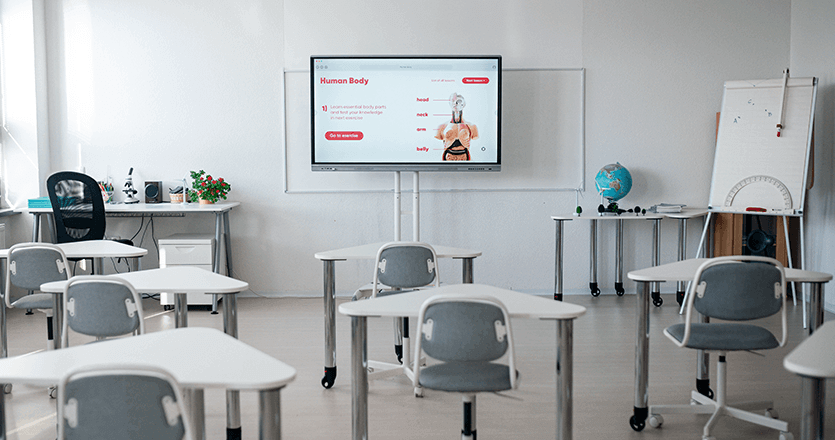 Digital screen in a classroom used to increase engagement