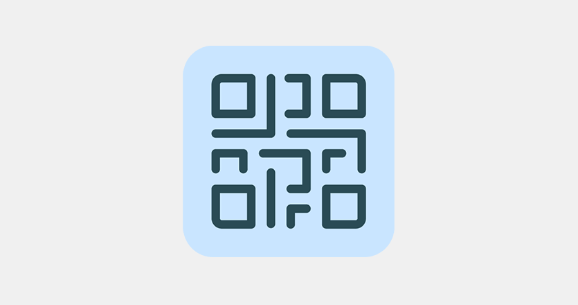 QR Code app example, on a light grey background. The QR Code design itself is dark grey on a light blue background