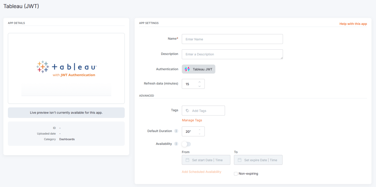 Tableau JWT App | Yodeck Docs
