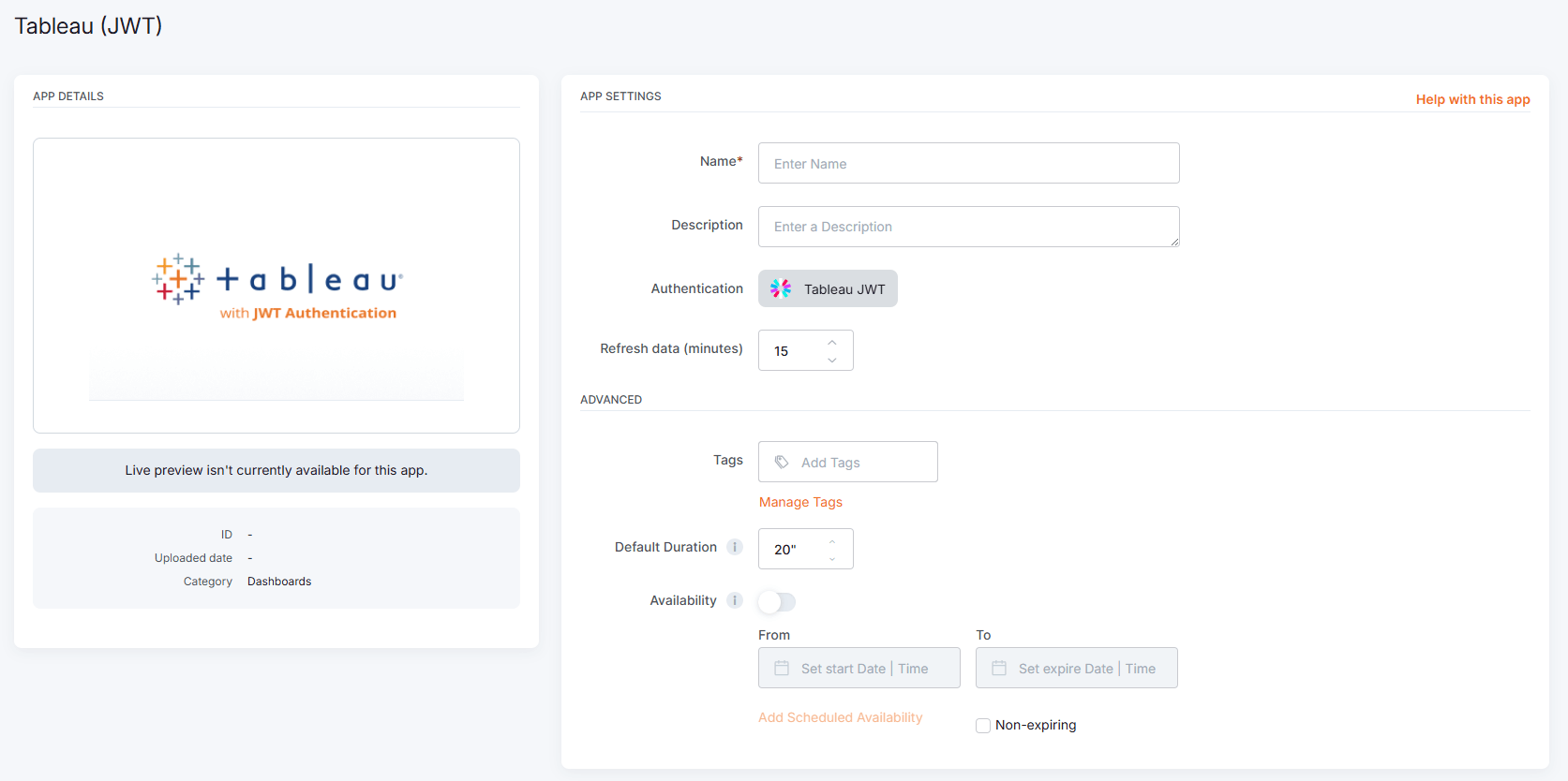 Tableau JWT App | Yodeck Docs