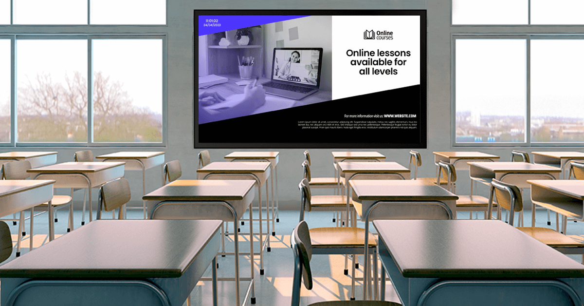 digital signage screen in a classroom