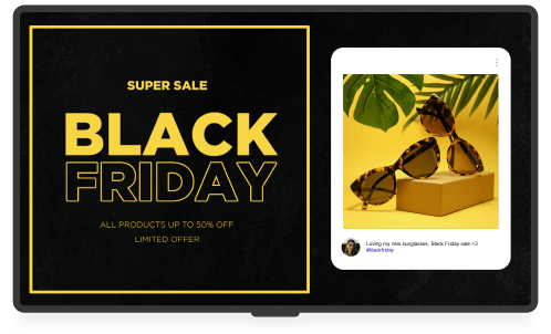 A screen showing a Black Friday promo and sunglasses