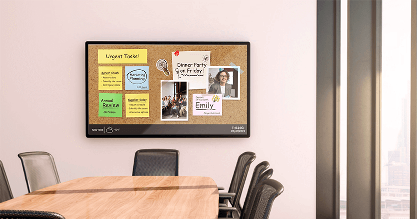 Digital bulletin board in meeting room