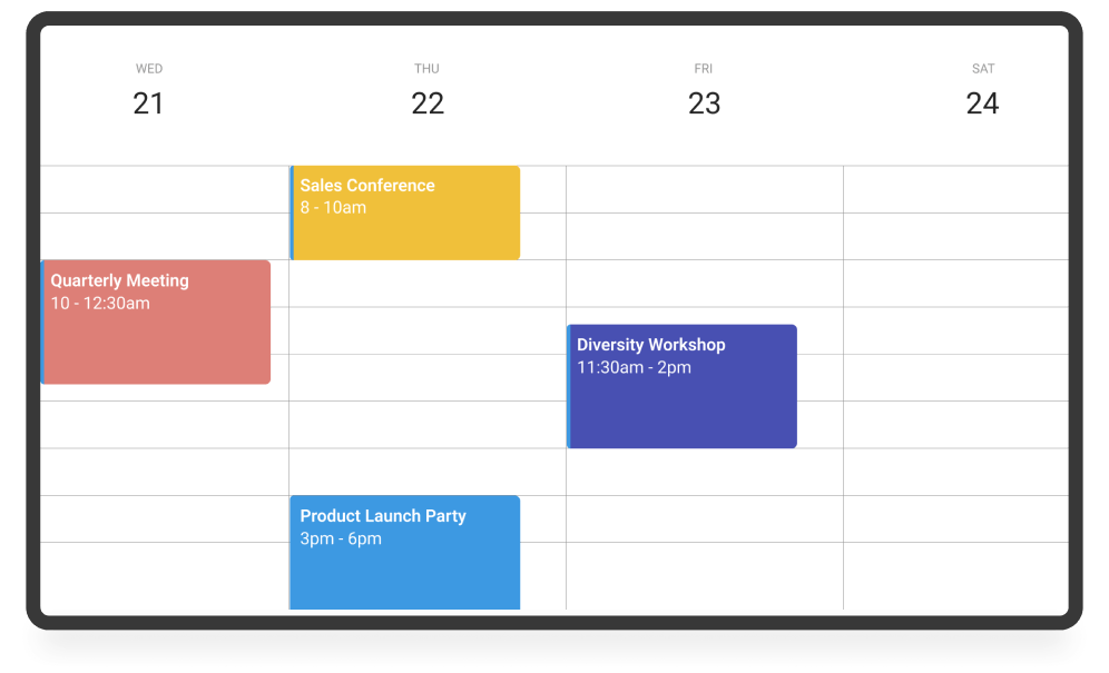 Calendar app showcasing upcoming events