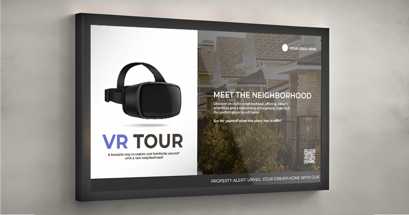 vr tour template on digital signage screen