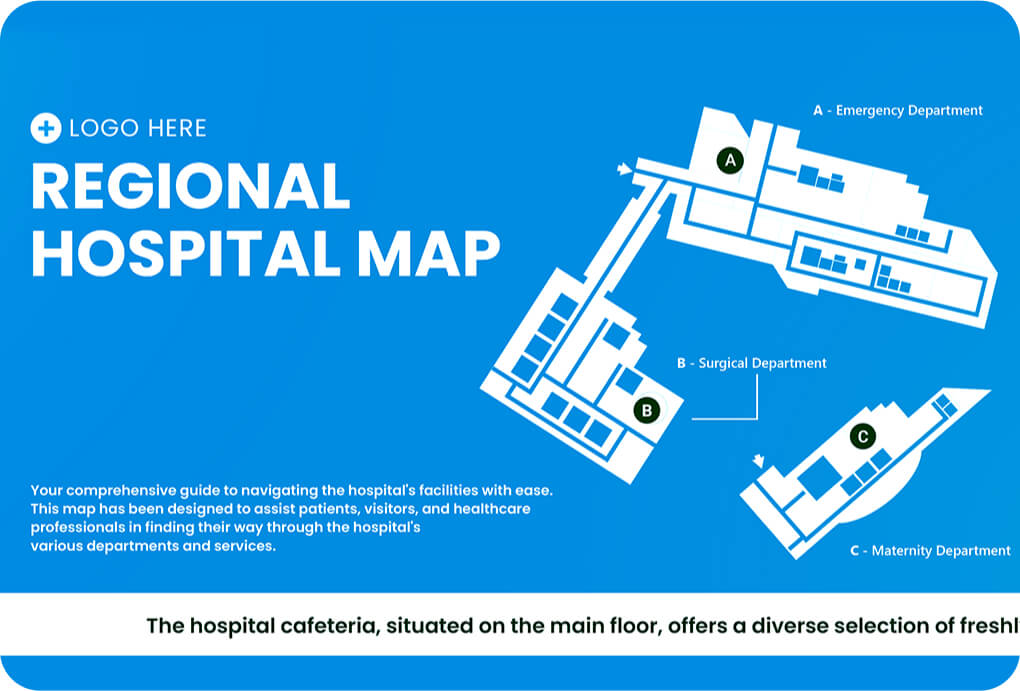 Regional hospital map wayfinding sign