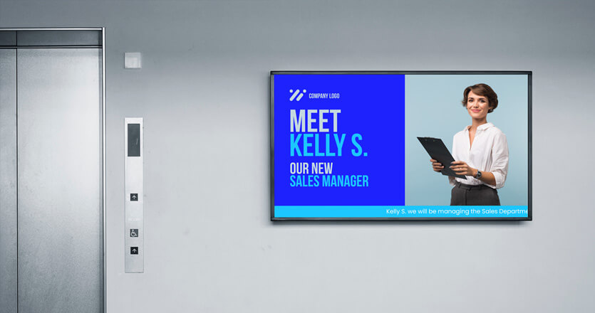 corporate digital signage display on a wall