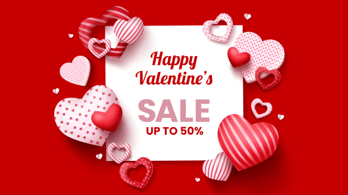Happy Valentine's Day Sale up to 50% template for digital signage
