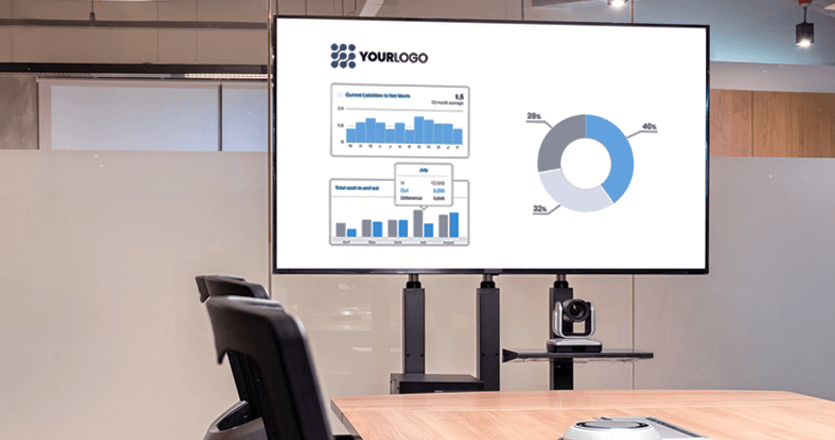 office template on screen in a meeting room