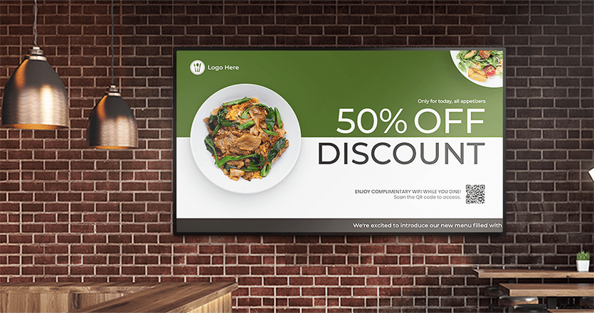 Discount digital signage at a restaurant