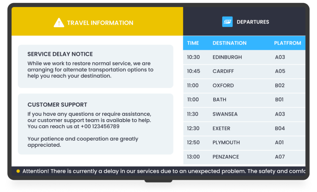 Travel information sign on a screen