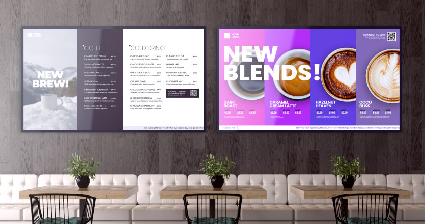 Restaurant digital signage showcasing menu
