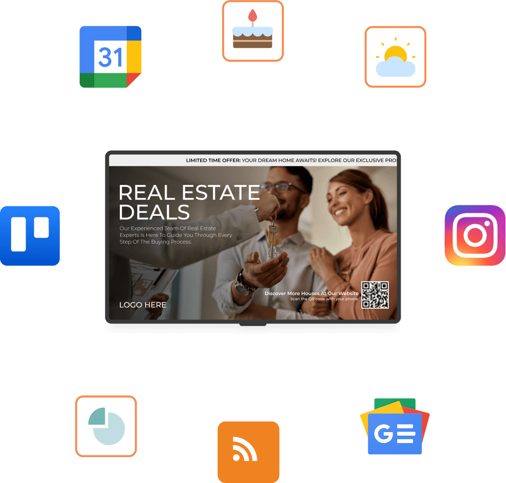 Real estate template on digital signage screen & app icons