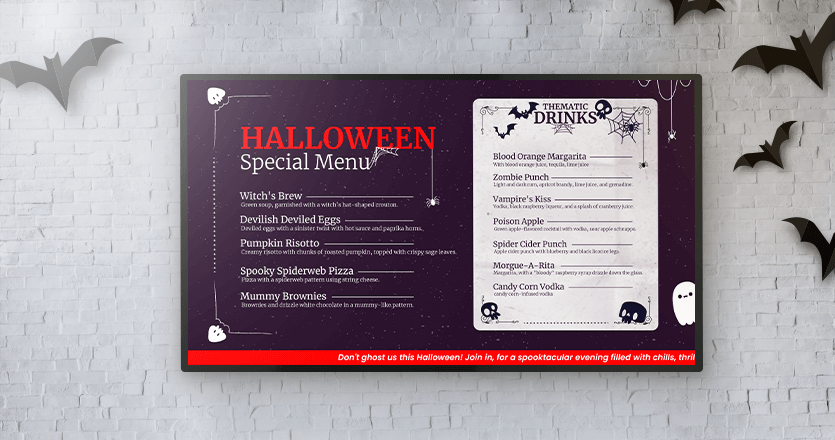 Halloween menu template on screen