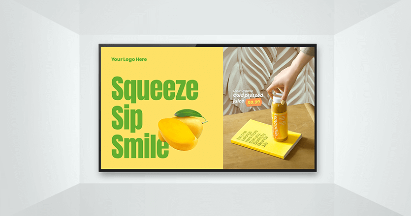 Squeeze sip smile quote an a digital screen