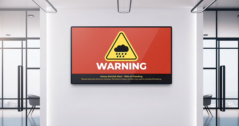 Digital signage screen with emergency alert