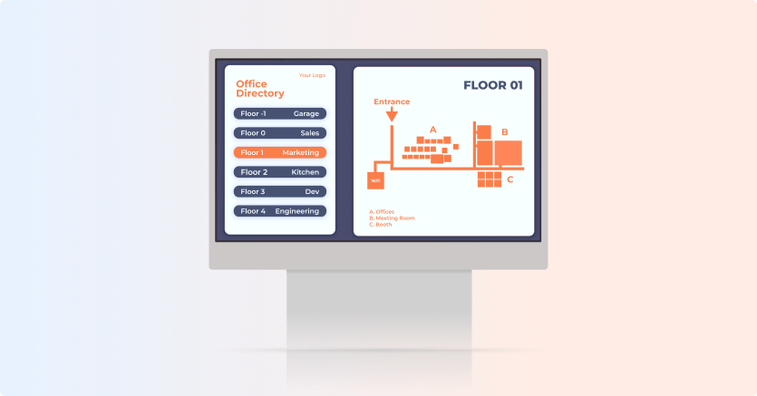 An interactive kiosk with directional digital signage