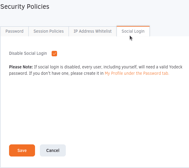 Yodeck Social Login Security Setting 