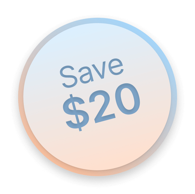 A $20 offer badge 