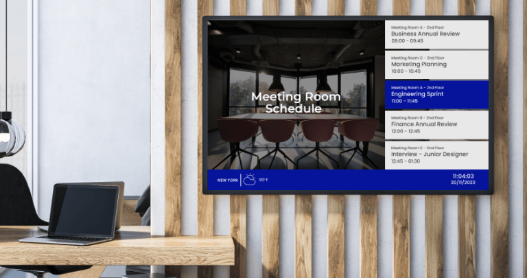 Screen displaying a meeting room calendar 