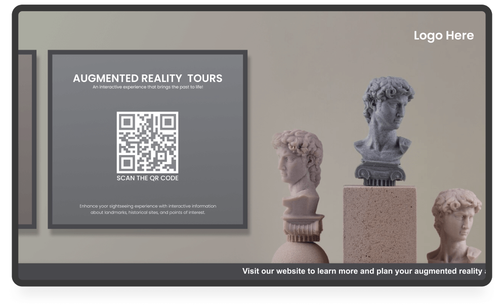 Museum digital signage screen with qr code