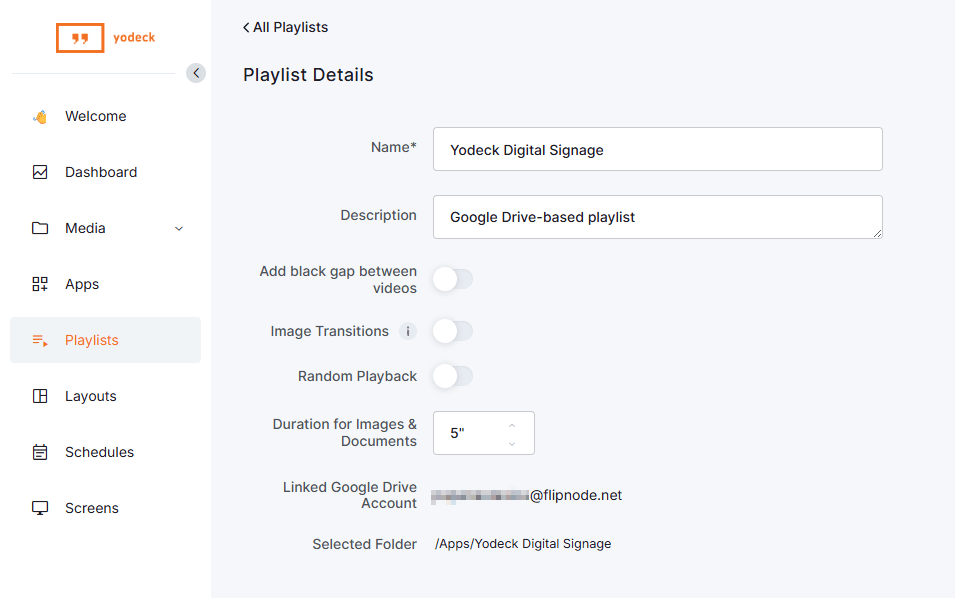 Overview of the Playlist Details page of the platform displaying various playlist-related settings for the user to configure.