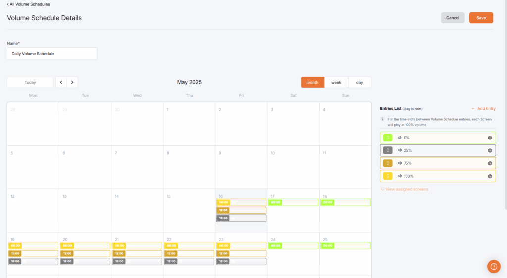 A complete schedule example that showcases the four organized entries represented in a monthly table illustrating the entries’ daily automations.