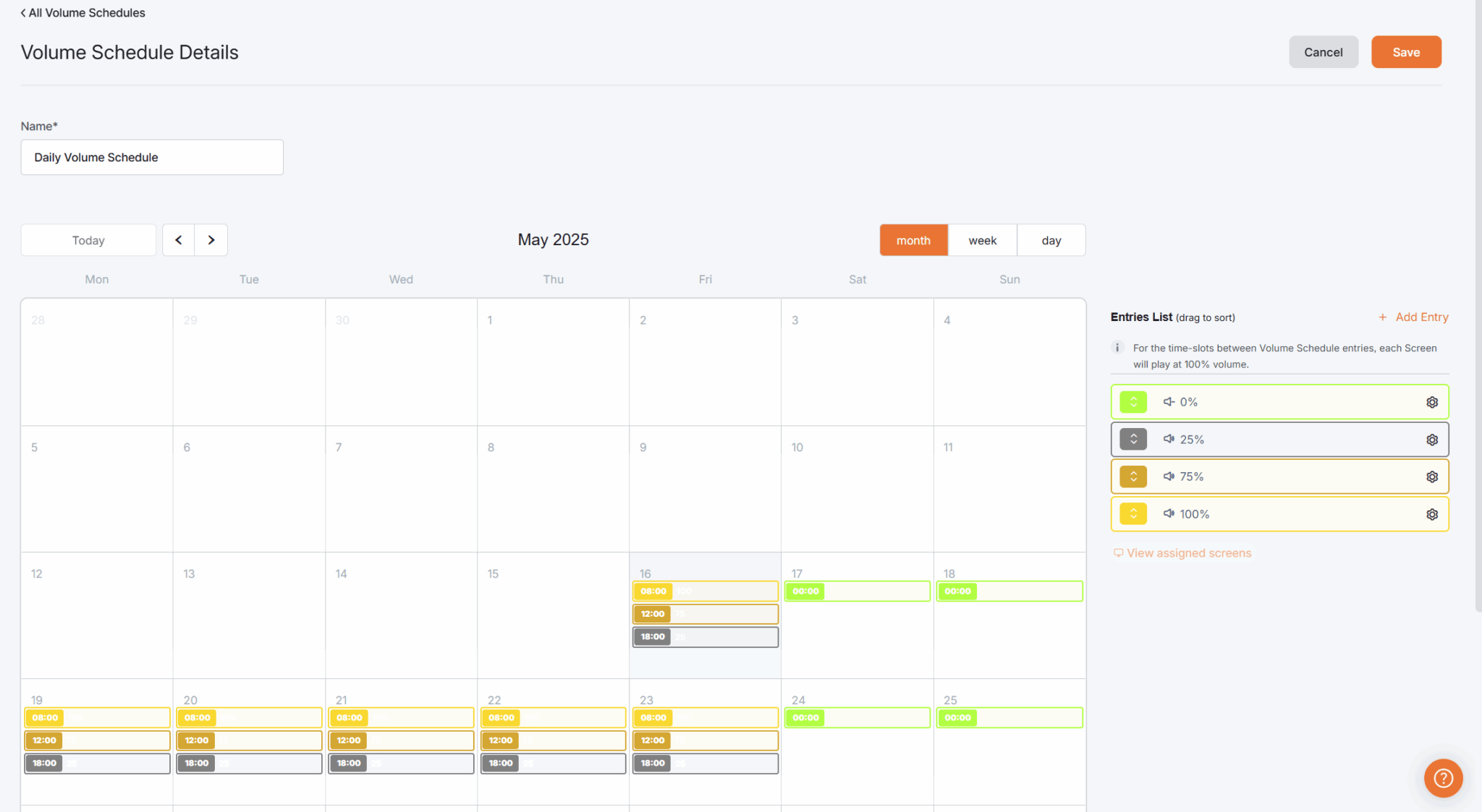 Volume Schedules | Yodeck Docs