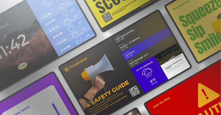 Screen showing different messages like the weather, promos, etc