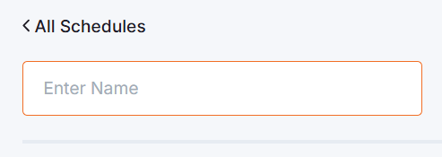 Schedule name input field in Yodeck Schedules interface allowing users to enter or edit schedule titles for organizing digital signage content.