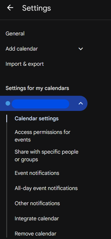 Settings for my calendars