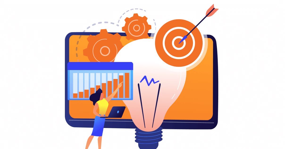 Illustration of a woman analyzing growth charts