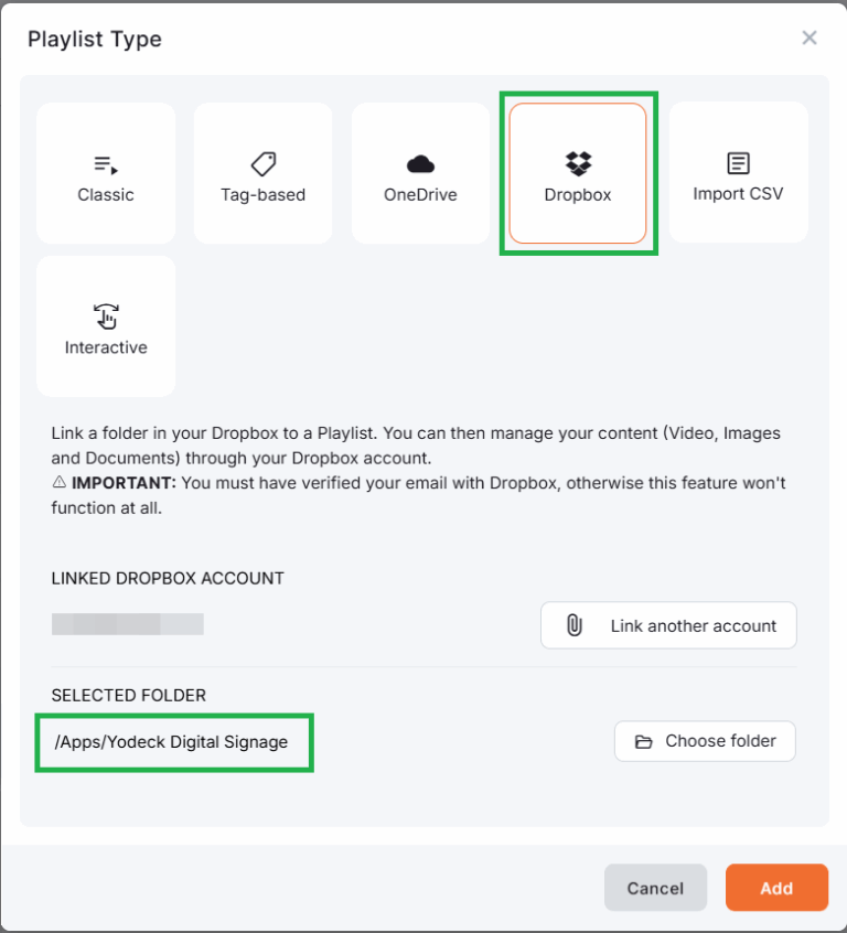 Dropbox Playlist Introduction | Yodeck Docs