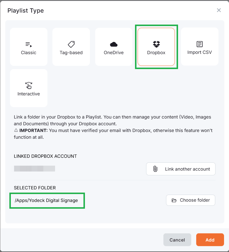 Linked Dropbox Playlist Yodeck