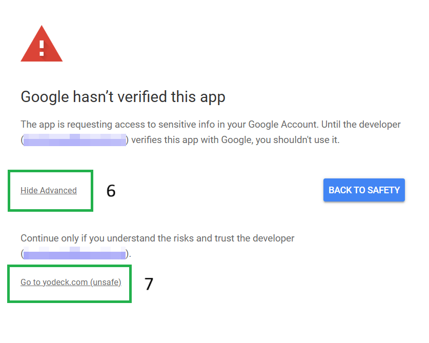 Proceeding through the Google warning page.