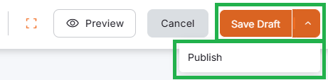 Save Draft and Publish options in the Yodeck Layout Editor for saving digital signage templates before deployment or publishing to screens.