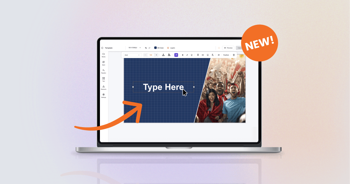 A laptop showing the new Yodeck layout editor