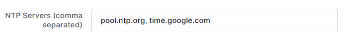 Yodeck "NTP Servers" field is displayed as filled in with public NTP servers.