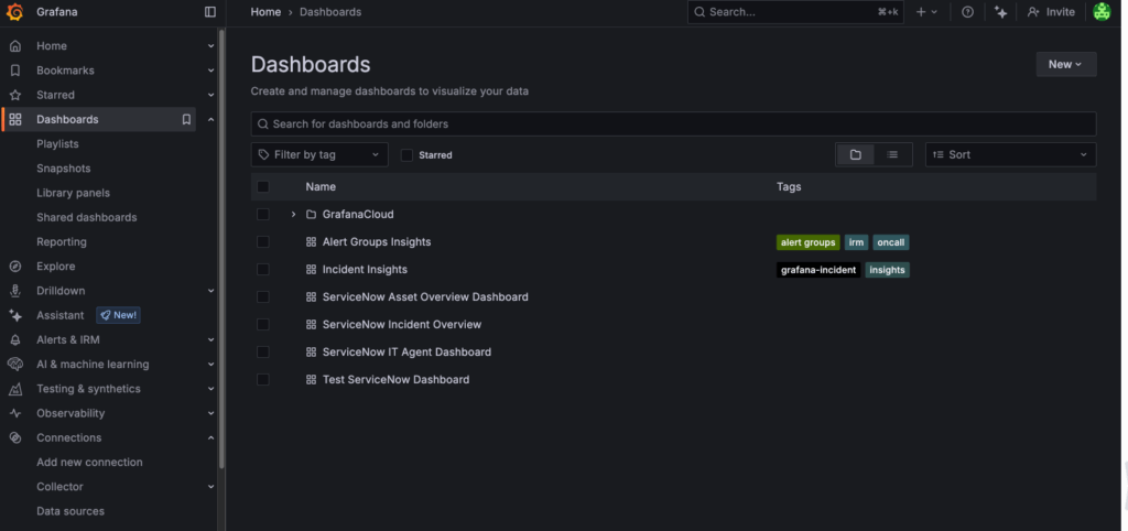 Grafana Import Dashboard menu